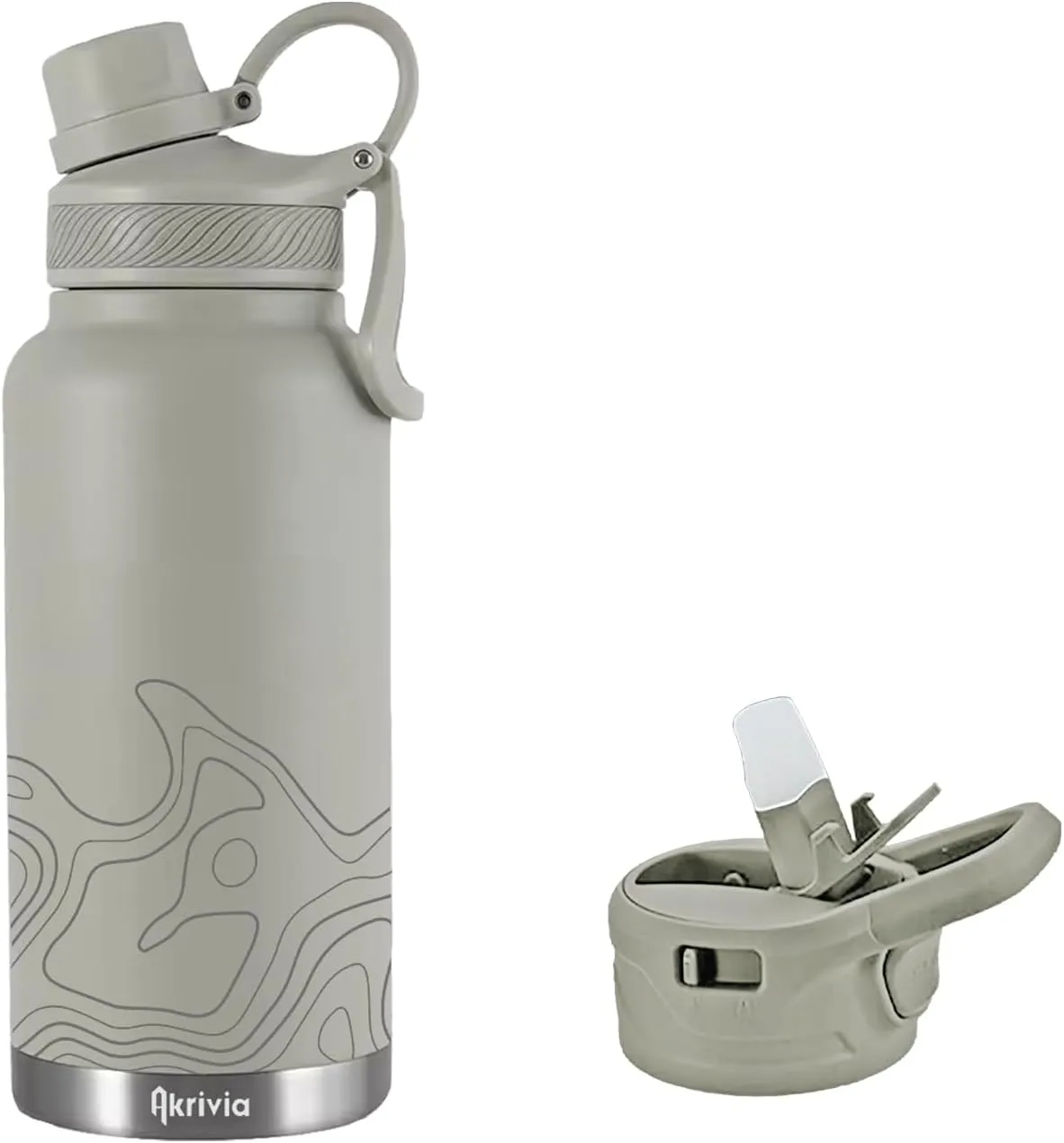 Stainless Steel Water Bottle - Ultra Tough 32oz / 1 Liter Vacuum Insulated Double Wall Flask, Metal Canteen, (Sandstone/Gray)