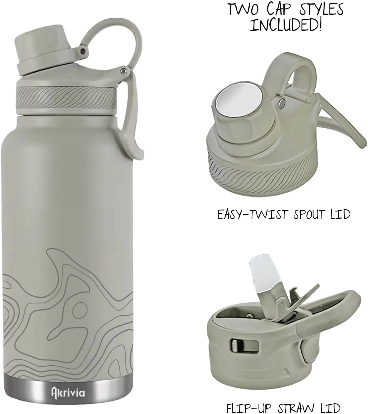 Stainless Steel Water Bottle - Ultra Tough 32oz / 1 Liter Vacuum Insulated Double Wall Flask, Metal Canteen, (Sandstone/Gray)