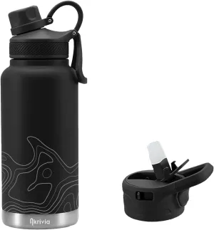 Stainless Steel Water Bottle - Ultra Tough 32oz / 1 Liter Vacuum Insulated Double Wall Flask, Metal Canteen, (Stealth Black/Gray)