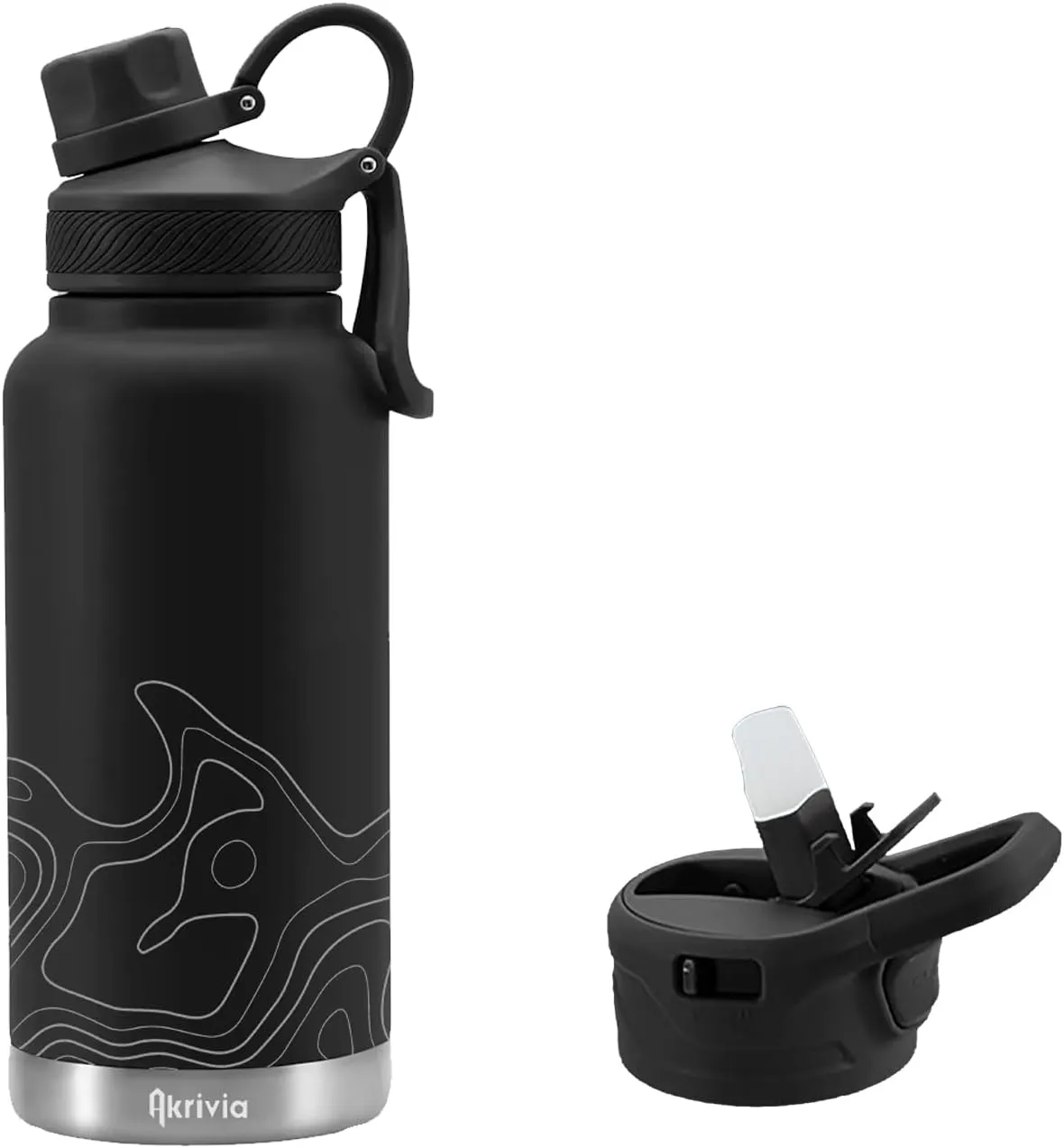 Stainless Steel Water Bottle - Ultra Tough 32oz / 1 Liter Vacuum Insulated Double Wall Flask, Metal Canteen, (Stealth Black/Gray)