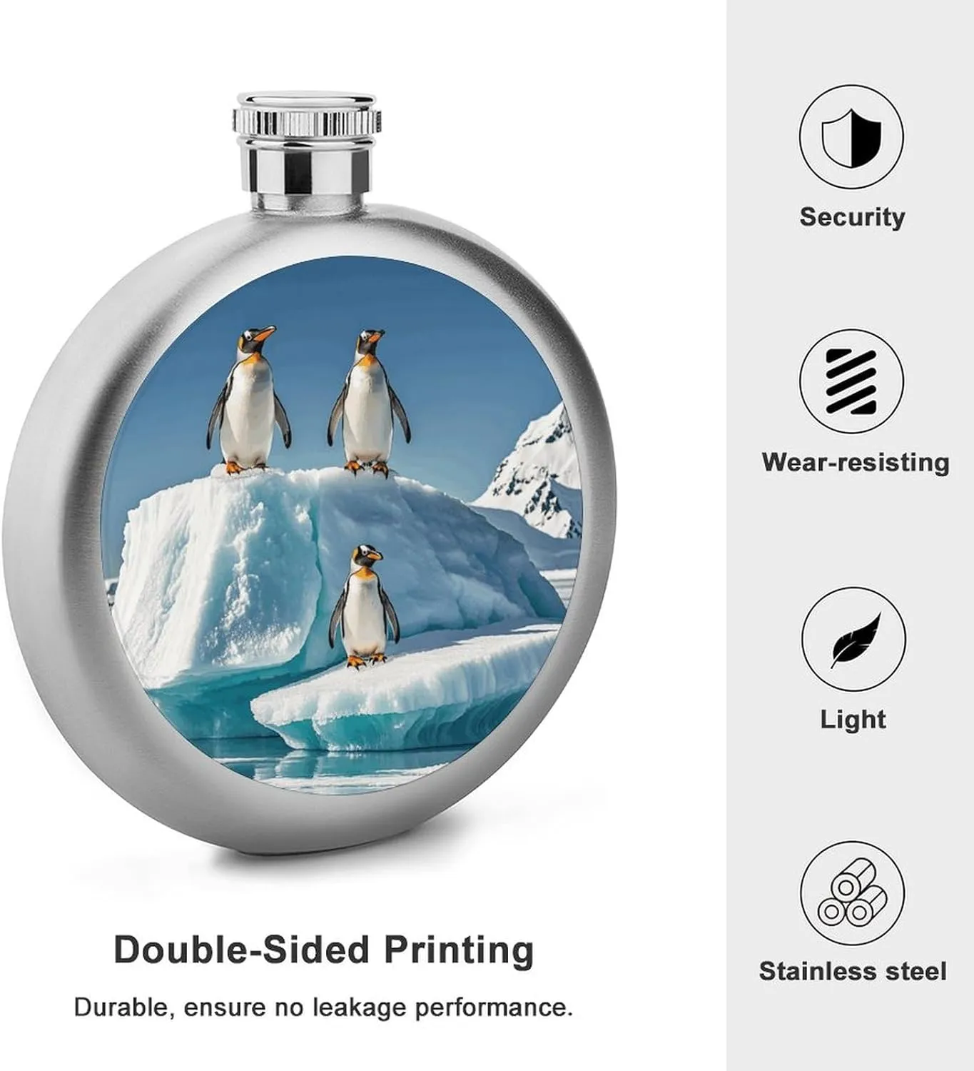 Stainless Steel Wine Bottle Liquor Container Penguins On The Iceberg Print Leak Proof Hip Flask Durable for Camping Hiking Travel Festivals