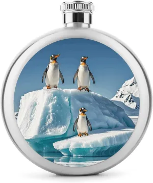 Stainless Steel Wine Bottle Liquor Container Penguins On The Iceberg Print Leak Proof Hip Flask Durable for Camping Hiking Travel Festivals