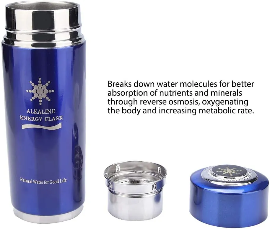 Stainless Water Bottle Portable Nano Energy Balance Bio Lonizer Cup Flask for Living (Blue)