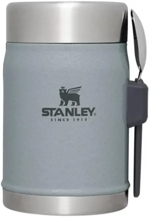 Stanley Classic Food Jar and Spork 14 oz | Vacuum Insulated Thermos Food Container | Wide Mouth Screw On Lid | Packable for Travel | Stainless Steel with Leakproof Lid | BPA-Free | Hammertone Silver