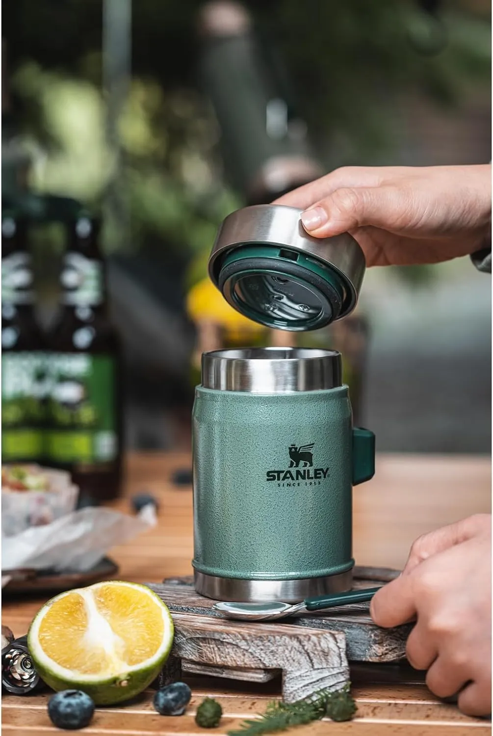Stanley Classic Food Jar and Spork 14 oz | Vacuum Insulated Thermos Food Container | Wide Mouth Screw On Lid | Packable for Travel | Stainless Steel with Leakproof Lid | BPA-Free | Hammertone Silver
