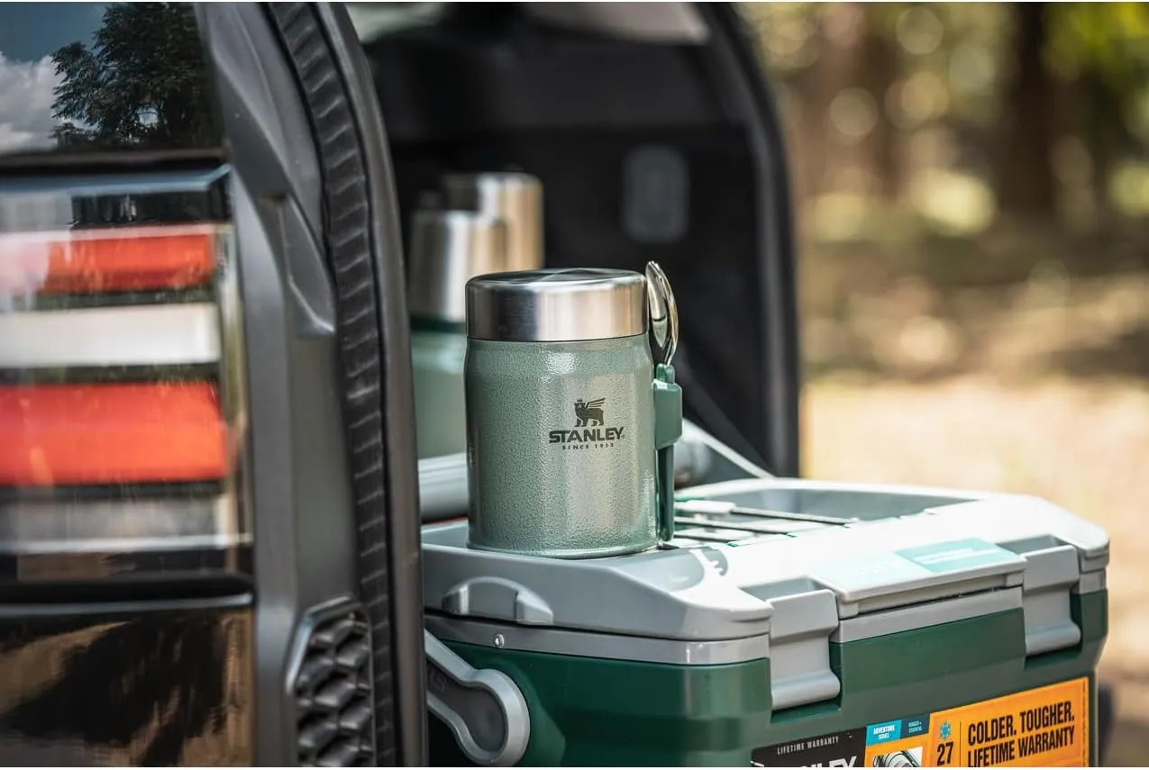 Stanley Classic Food Jar and Spork 14 oz | Vacuum Insulated Thermos Food Container | Wide Mouth Screw On Lid | Packable for Travel | Stainless Steel with Leakproof Lid | BPA-Free | Hammertone Silver