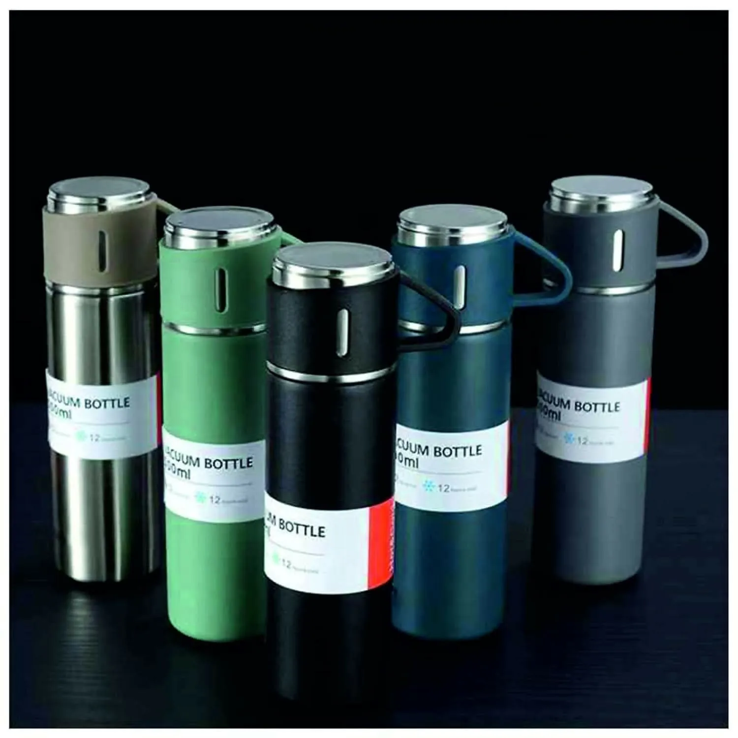 Steel Vacuum Flask Set with 3 Steel Cups Combo (MultiColors, 500ml)