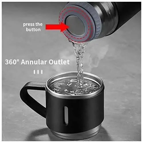 Steel Vacuum Flask Set with 3 Steel Cups Combo (MultiColors, 500ml)