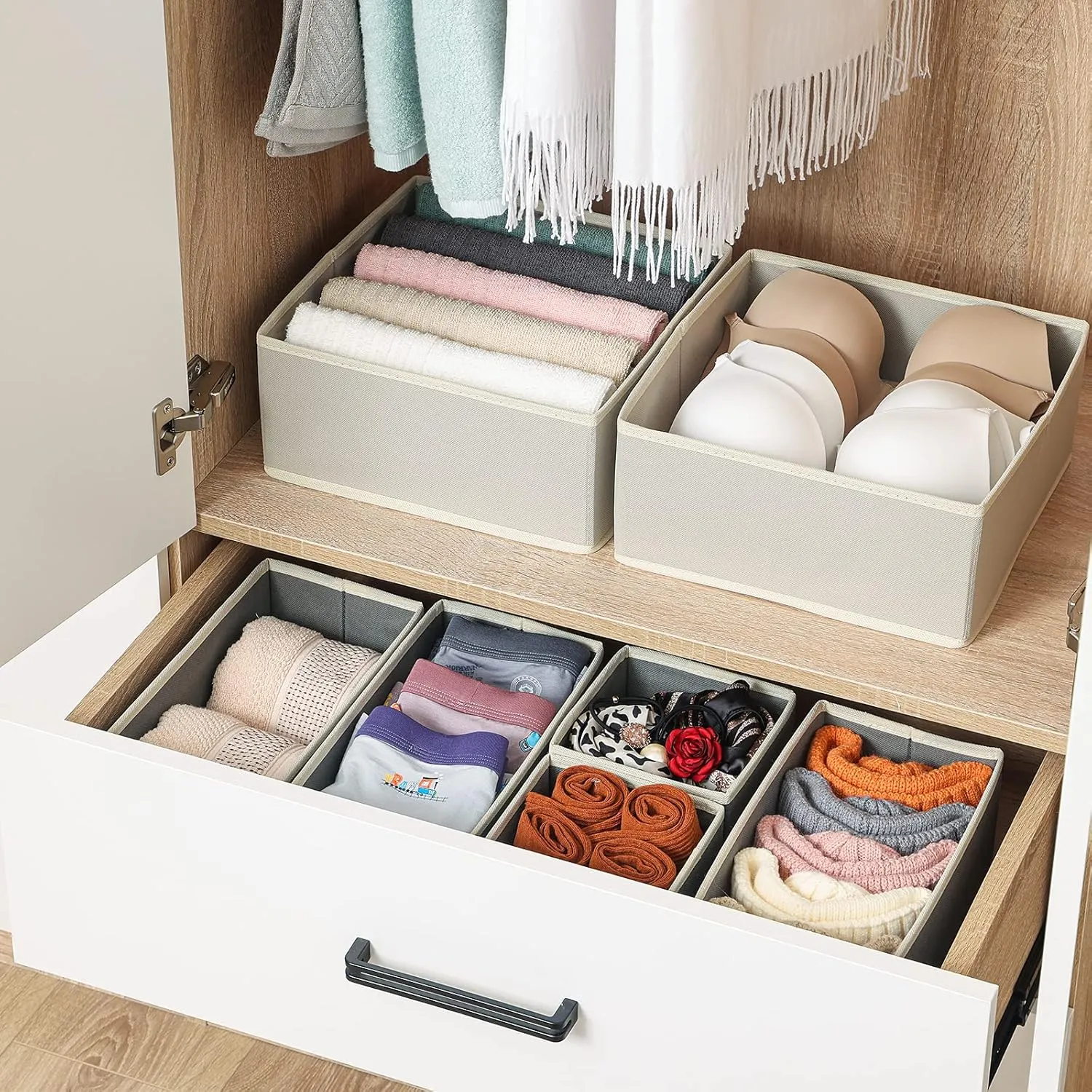 Stero 12 Pack Drawer Organizers for Clothing, Dresser Drawer Organizer Clothes, Fabric Foldable Closet Organizers and Storage Basket Bins for Clothes, Underwear, Bras, Socks (Light Grey)