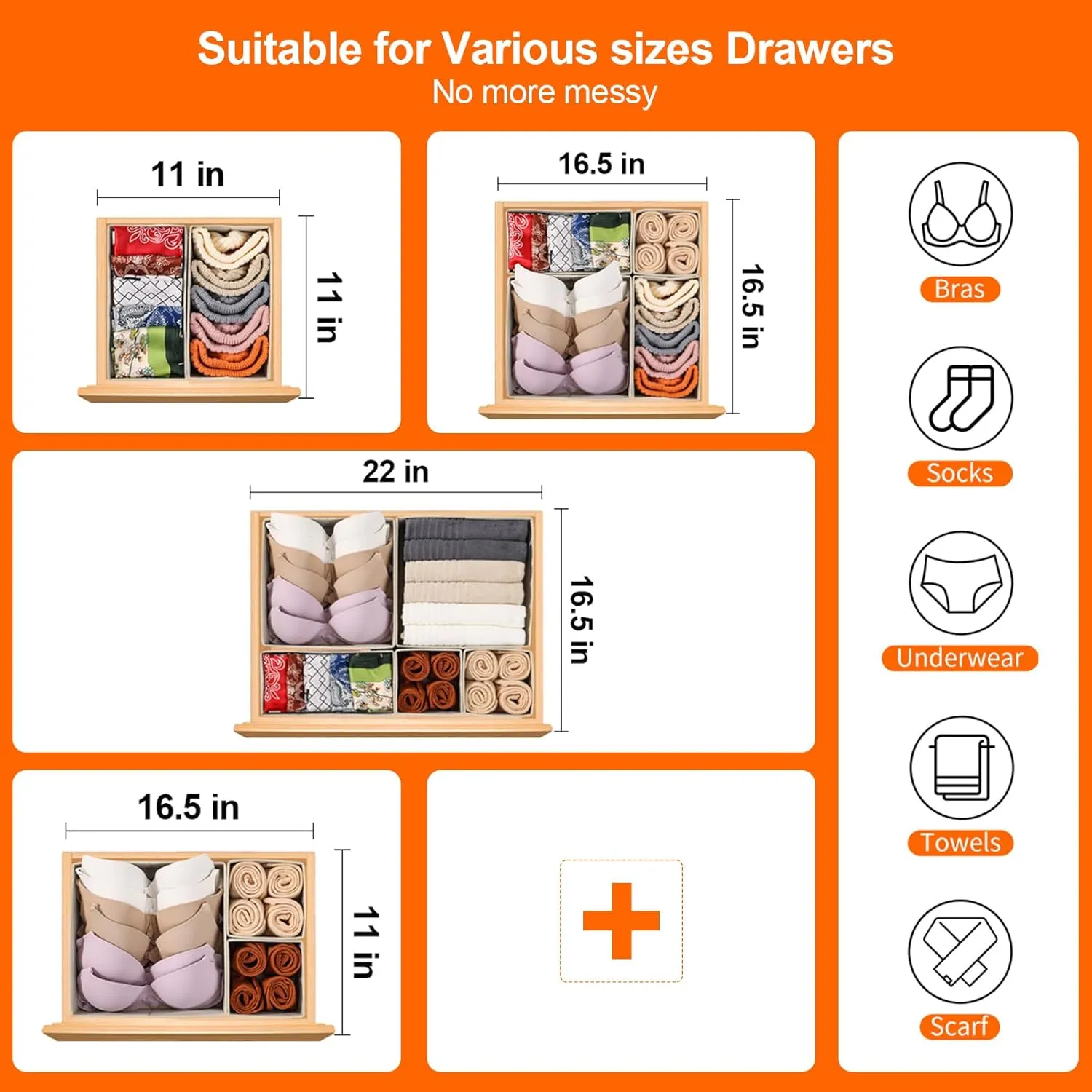 Stero 12 Pack Drawer Organizers for Clothing, Dresser Drawer Organizer Clothes, Fabric Foldable Closet Organizers and Storage Basket Bins for Clothes, Underwear, Bras, Socks (Light Grey)