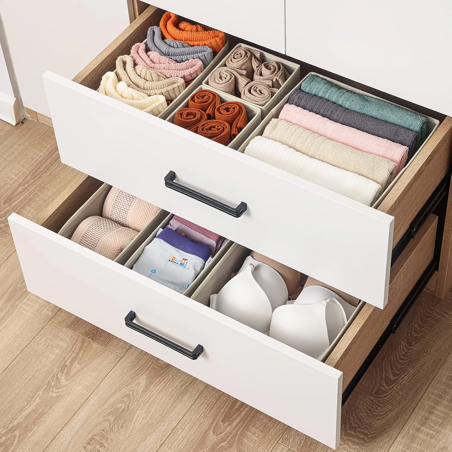 Stero 12 Pack Drawer Organizers for Clothing, Dresser Drawer Organizer Clothes, Fabric Foldable Closet Organizers and Storage Basket Bins for Clothes, Underwear, Bras, Socks (Light Grey)