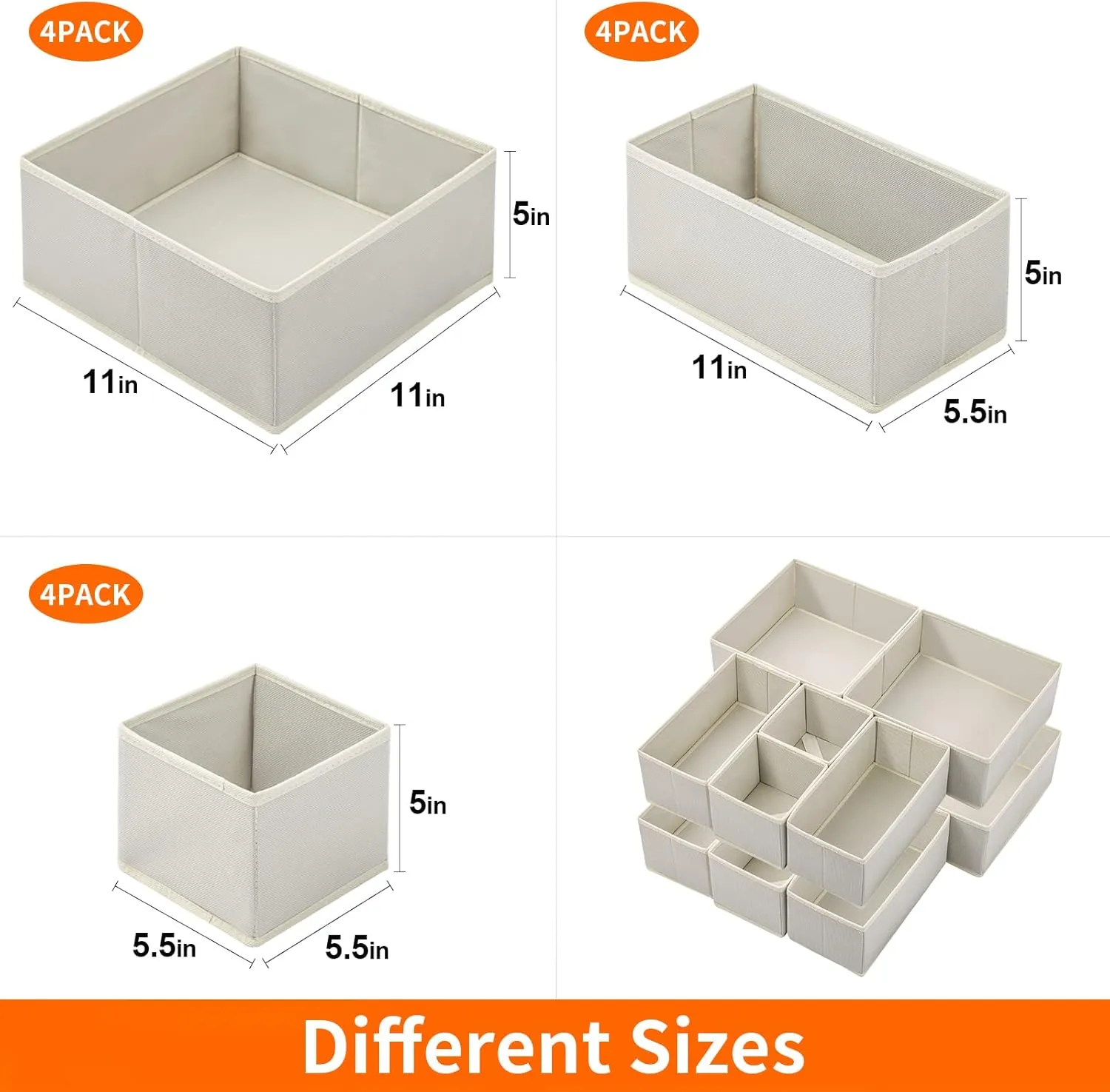 Stero 12 Pack Drawer Organizers for Clothing, Dresser Drawer Organizer Clothes, Fabric Foldable Closet Organizers and Storage Basket Bins for Clothes, Underwear, Bras, Socks (Light Grey)
