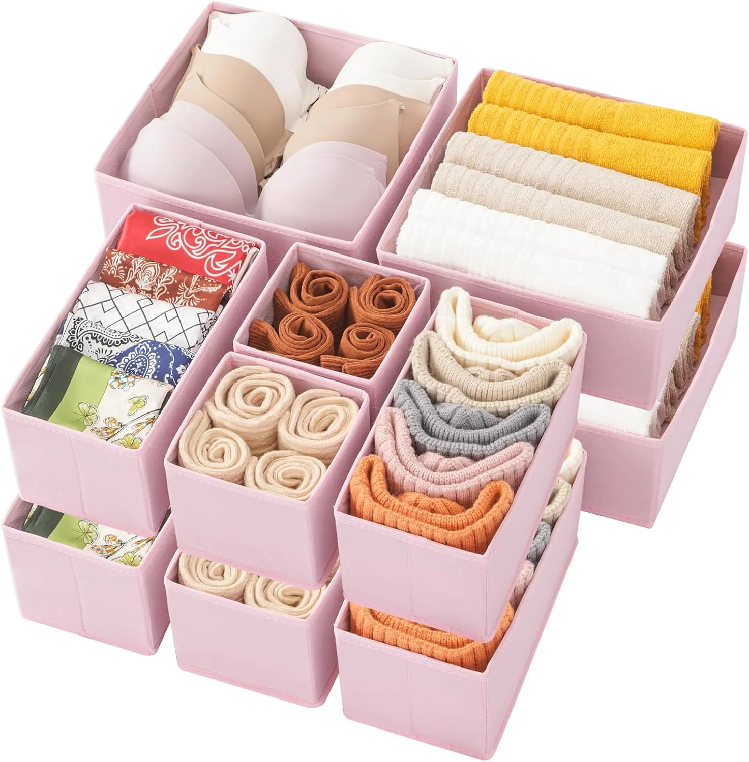 Stero 12 Pack Drawer Organizers for Clothing, Dresser Drawer Organizer Clothes, Fabric Foldable Closet Organizers and Storage Basket Bins for Clothes, Underwear, Bras, Socks (Pink)
