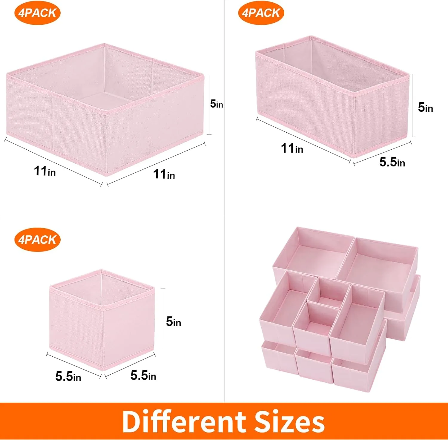 Stero 12 Pack Drawer Organizers for Clothing, Dresser Drawer Organizer Clothes, Fabric Foldable Closet Organizers and Storage Basket Bins for Clothes, Underwear, Bras, Socks (Pink)