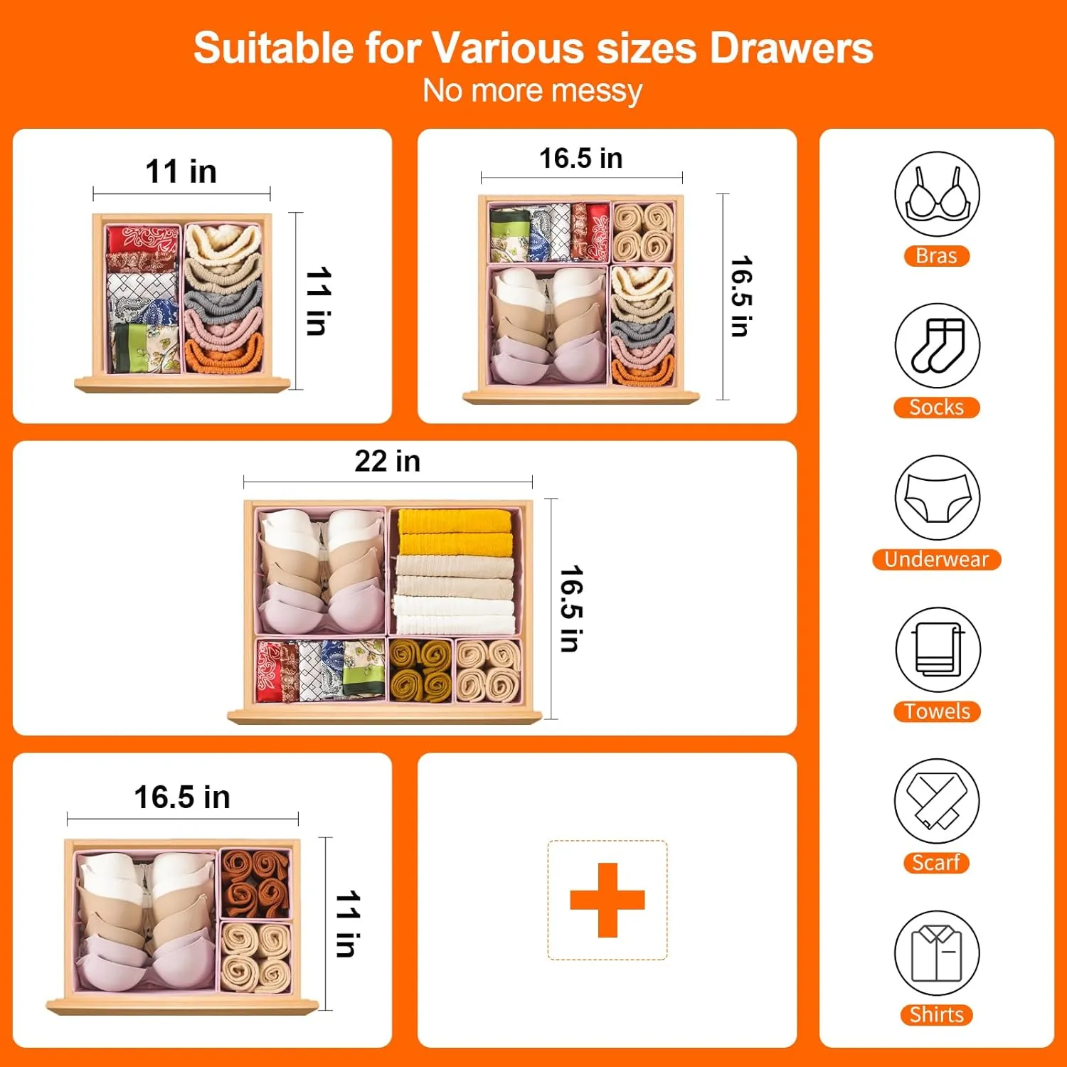 Stero 12 Pack Drawer Organizers for Clothing, Dresser Drawer Organizer Clothes, Fabric Foldable Closet Organizers and Storage Basket Bins for Clothes, Underwear, Bras, Socks (Pink)