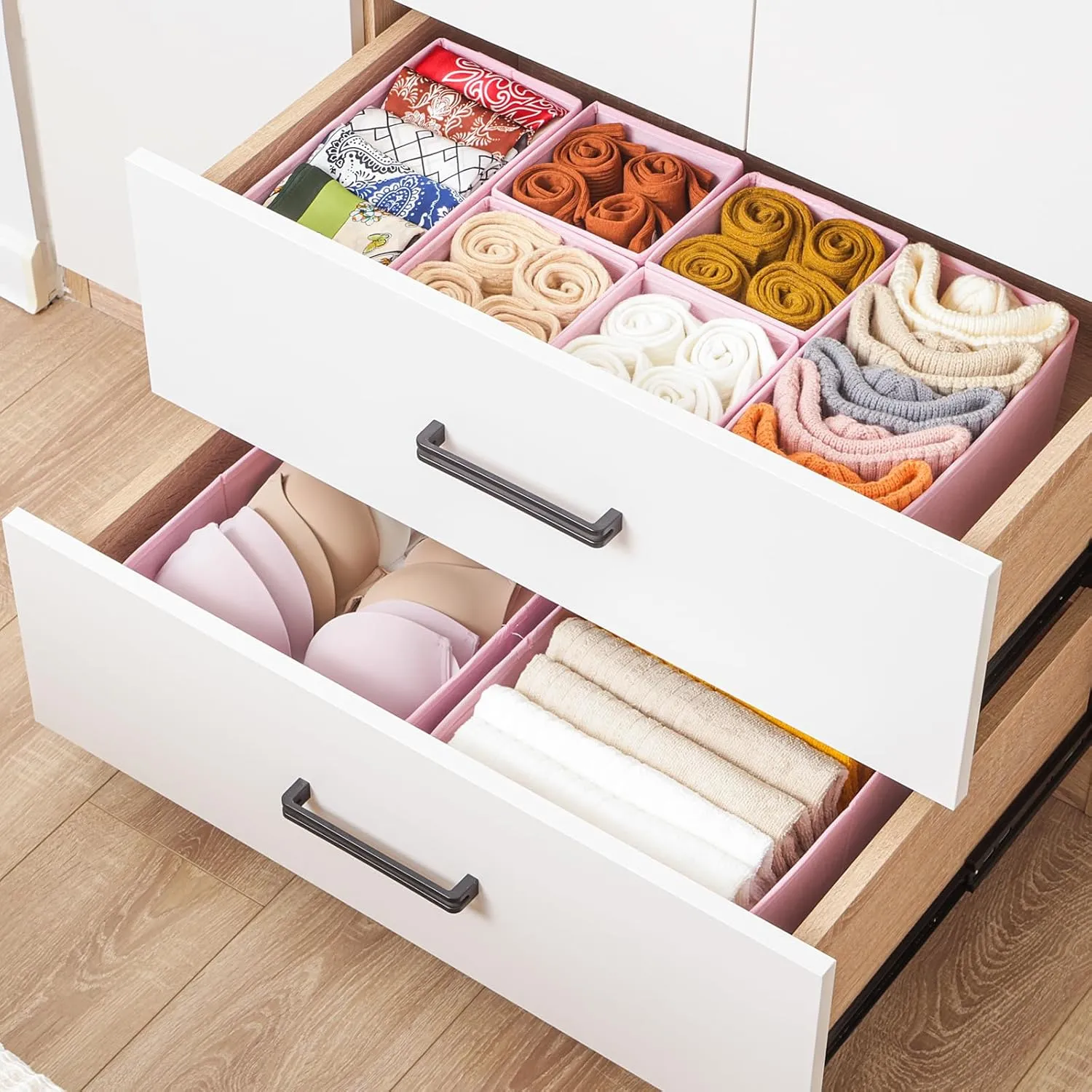 Stero 12 Pack Drawer Organizers for Clothing, Dresser Drawer Organizer Clothes, Fabric Foldable Closet Organizers and Storage Basket Bins for Clothes, Underwear, Bras, Socks (Pink)