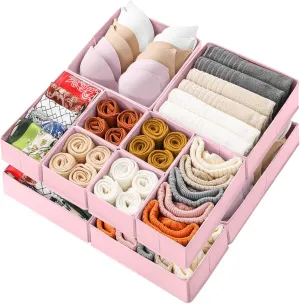 Stero 12 Pack Drawer Organizers for Clothing, Dresser Drawer Organizer Clothes, Fabric Foldable Closet Organizers and Storage Basket Bins for Clothes, Underwear, Bras, Socks (Pink)