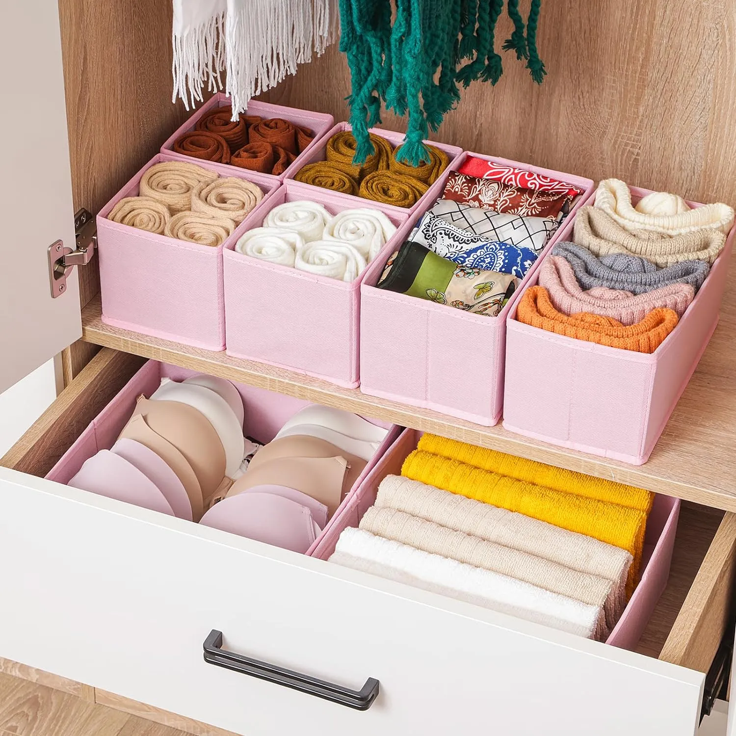 Stero 12 Pack Drawer Organizers for Clothing, Dresser Drawer Organizer Clothes, Fabric Foldable Closet Organizers and Storage Basket Bins for Clothes, Underwear, Bras, Socks (Pink)