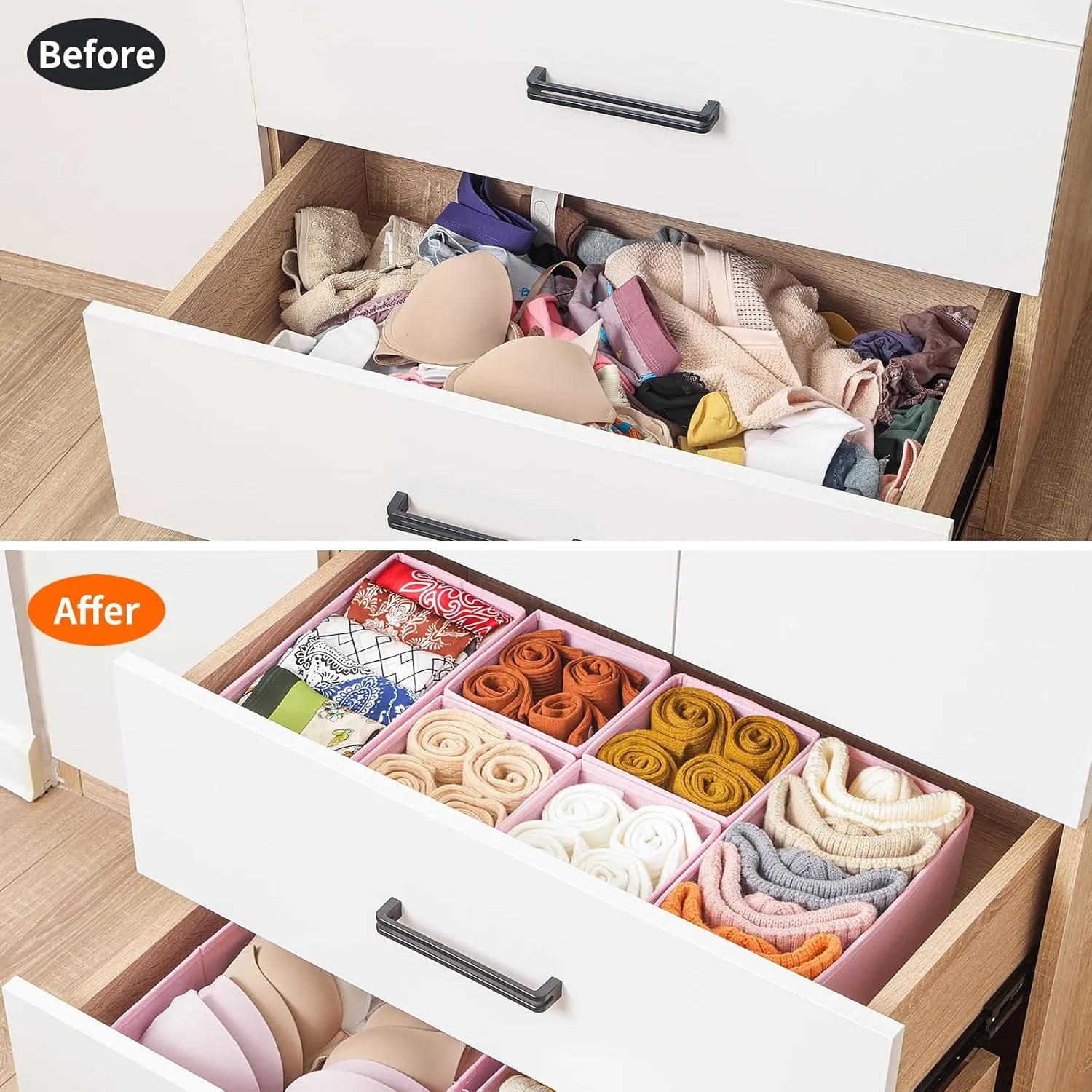 Stero 12 Pack Drawer Organizers for Clothing, Dresser Drawer Organizer Clothes, Fabric Foldable Closet Organizers and Storage Basket Bins for Clothes, Underwear, Bras, Socks (Pink)