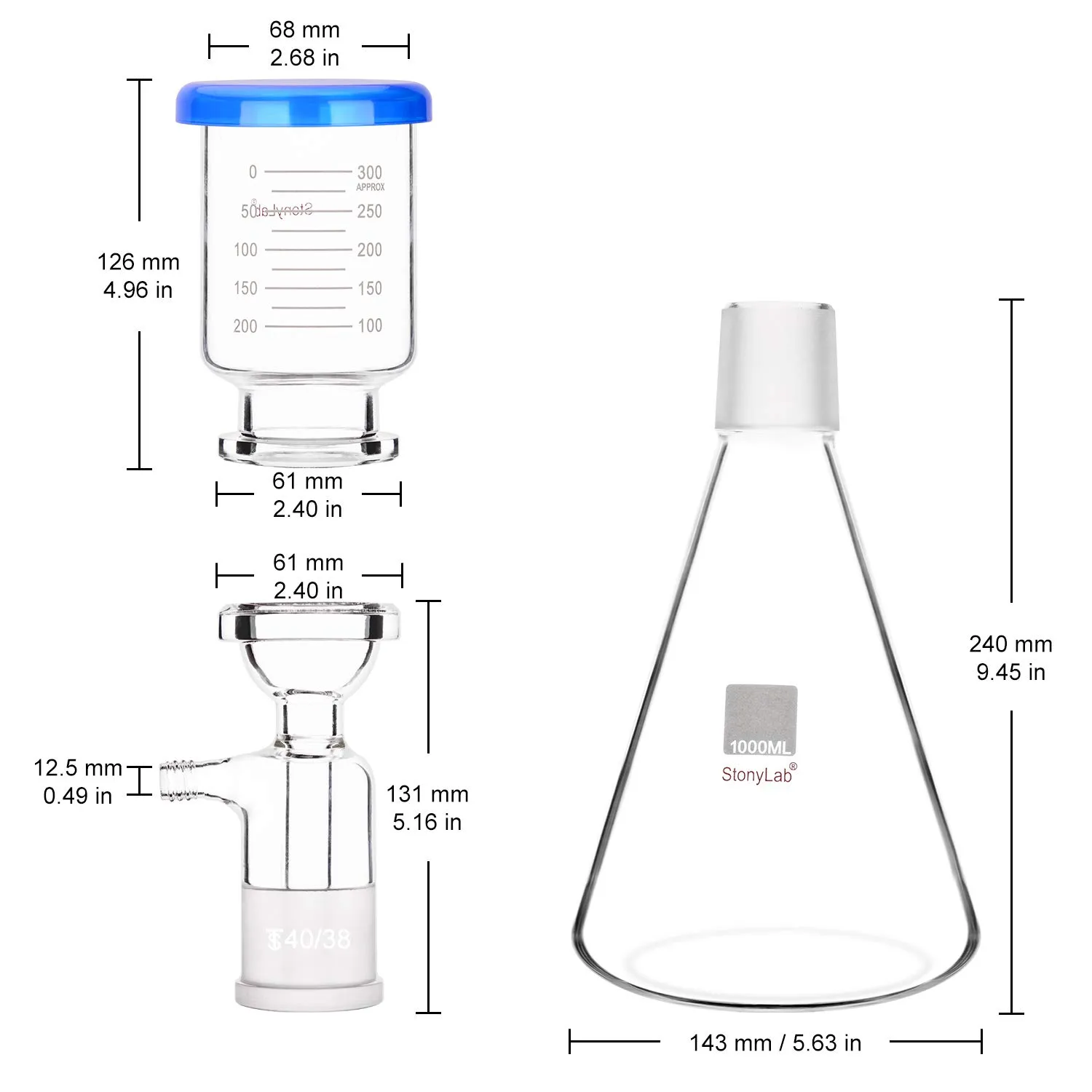 stonylab Borosilicate Glass Filtration Apparatus, Vacuum Filter Kit with 1000ml Filtering Flask