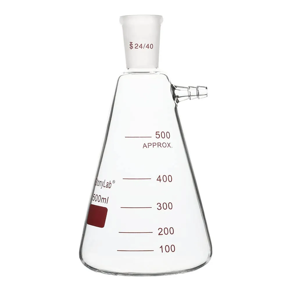 stonylab Filtering Flask with 24/40 Standard Taper Outer Joint, Heavy Wall Borosilicate Glass Filter Flask, Bolt Neck with Tubulation, 500 ml