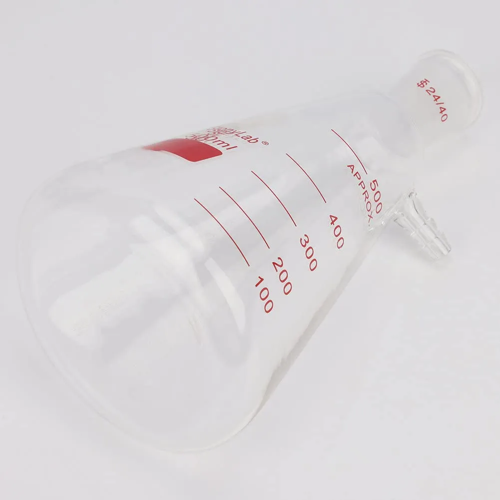 stonylab Filtering Flask with 24/40 Standard Taper Outer Joint, Heavy Wall Borosilicate Glass Filter Flask, Bolt Neck with Tubulation, 500 ml
