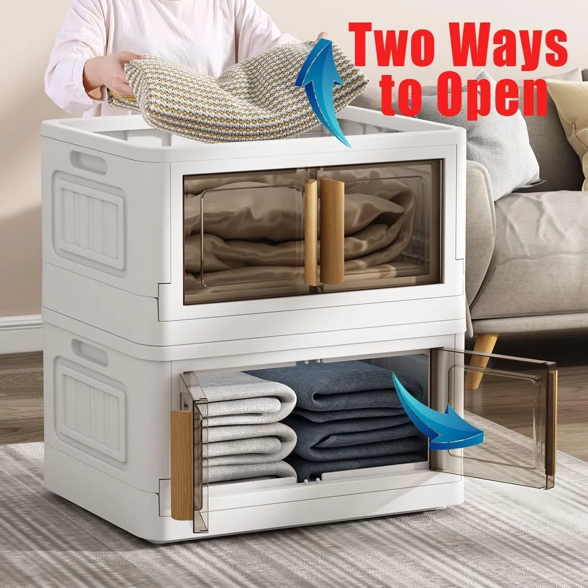 Storage Bins with Lids,78 Quart Plastic Bins with Lids,Large Closet Organizers, 3 Packs Collapsible Storage Bins with Wheels,Double Door Stackable Bins for Clothes,Home