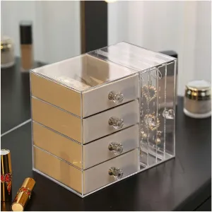 Storage Box Jewelry Organizer Clear Acrylic Jewelry Box for Women with 4 Drawers Hanging Earring Holder Jewelry Organizer for Earring Bangle Bracelet Necklace and Rings Storage Jewelry Box