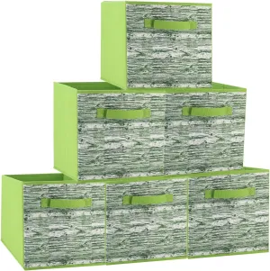 Storage Cubes, 11-inch Cube Storage Bin, 6 Sets Foldable Fabric Storage Cubes With Handles, Cube Storage Organizer, Storage Cube Bins for Toys, Clothes and Books (Matcha Green)