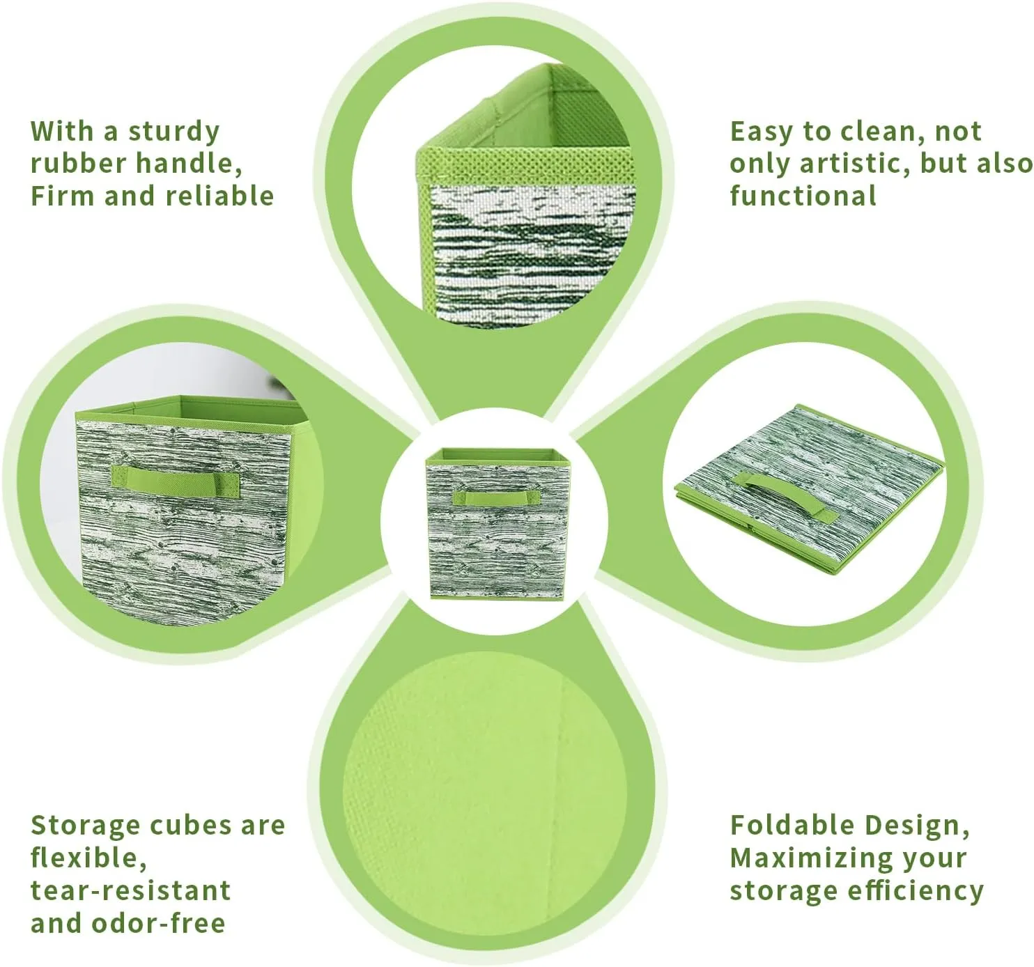 Storage Cubes, 11-inch Cube Storage Bin, 6 Sets Foldable Fabric Storage Cubes With Handles, Cube Storage Organizer, Storage Cube Bins for Toys, Clothes and Books (Matcha Green)