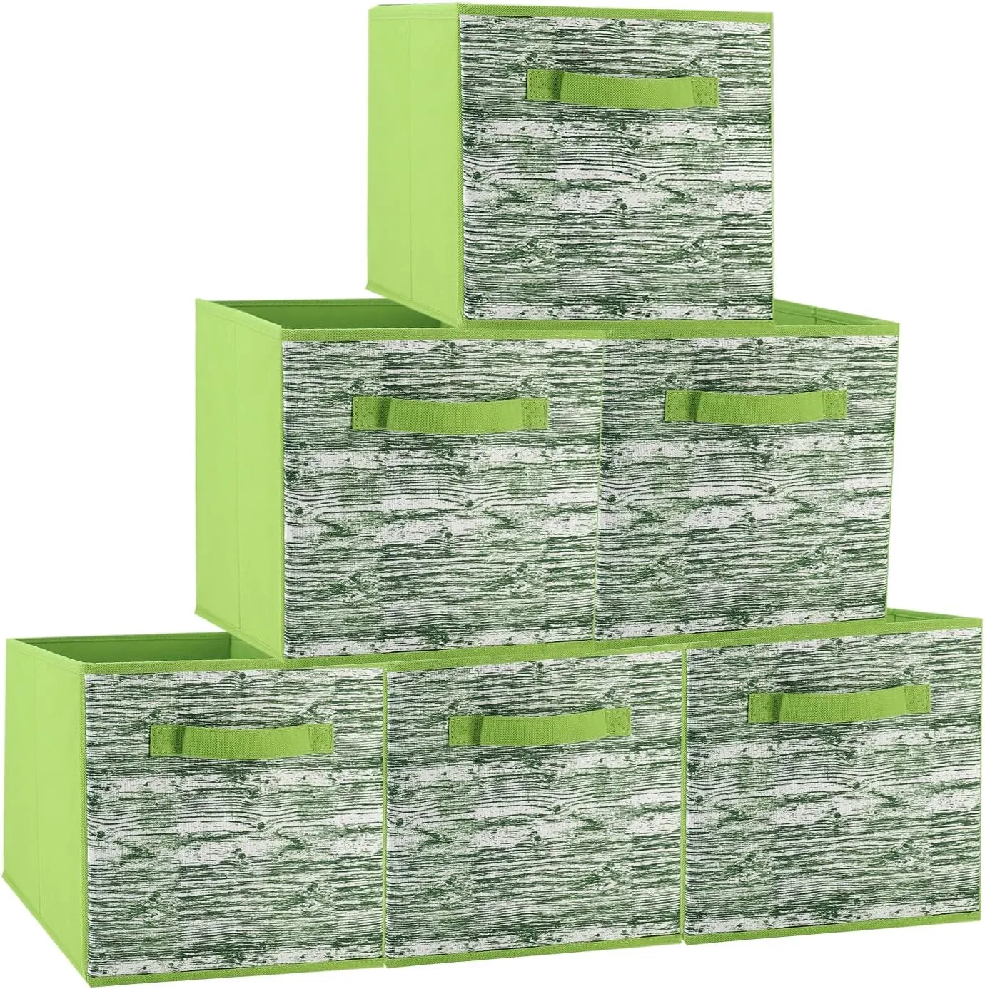 Storage Cubes, 11-inch Cube Storage Bin, 6 Sets Foldable Fabric Storage Cubes With Handles, Cube Storage Organizer, Storage Cube Bins for Toys, Clothes and Books (Matcha Green)
