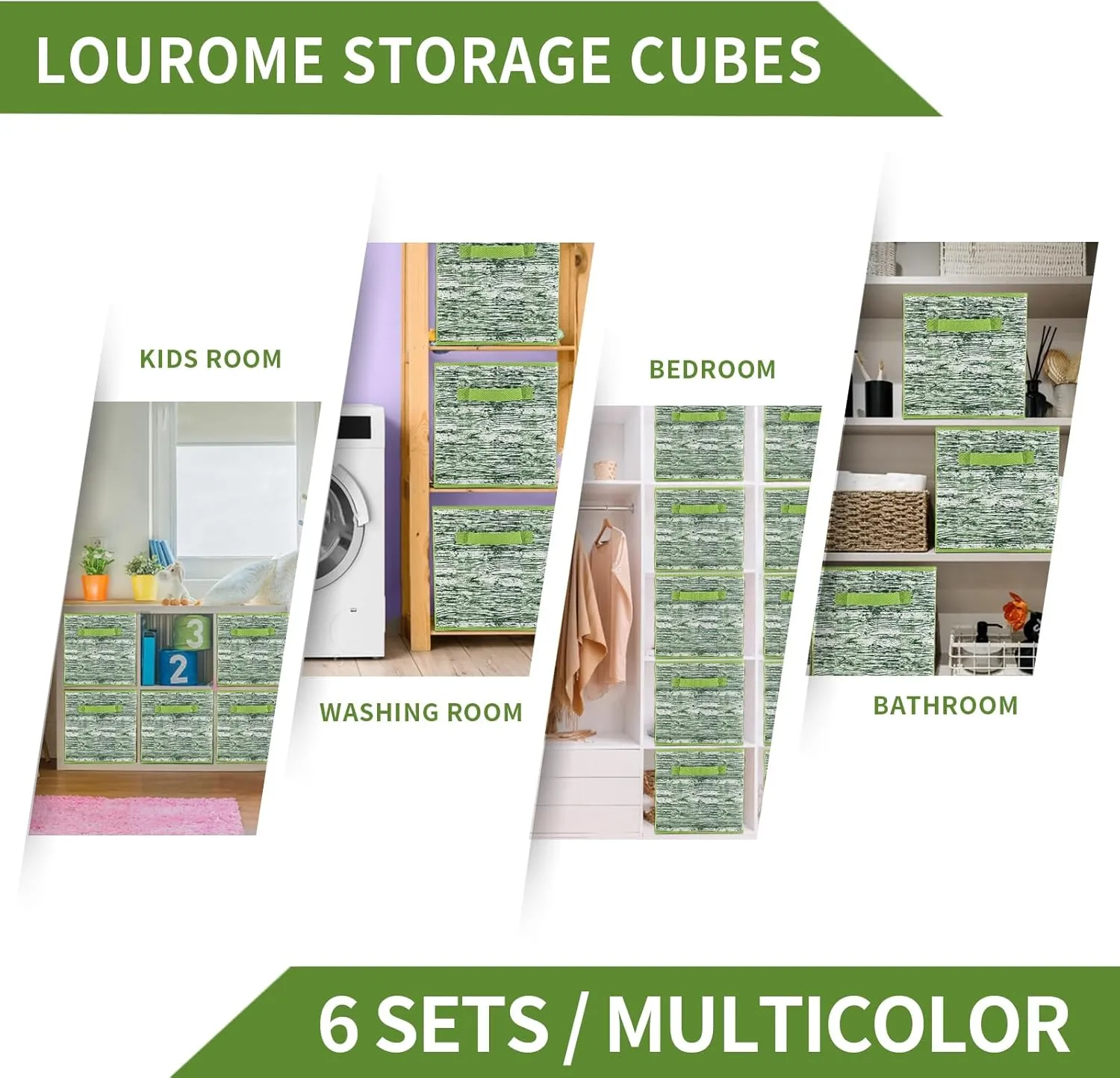 Storage Cubes, 11-inch Cube Storage Bin, 6 Sets Foldable Fabric Storage Cubes With Handles, Cube Storage Organizer, Storage Cube Bins for Toys, Clothes and Books (Matcha Green)