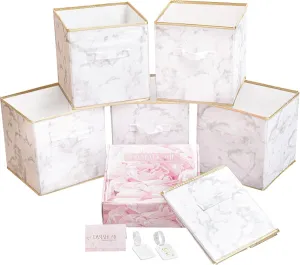 Storage Cubes Organizer Bins - 11 inch Foldable Bins, Fabric Dual Handles Box, Closet Shelf Baskets, Nursery for Home&Office 6-Pack (Marble)