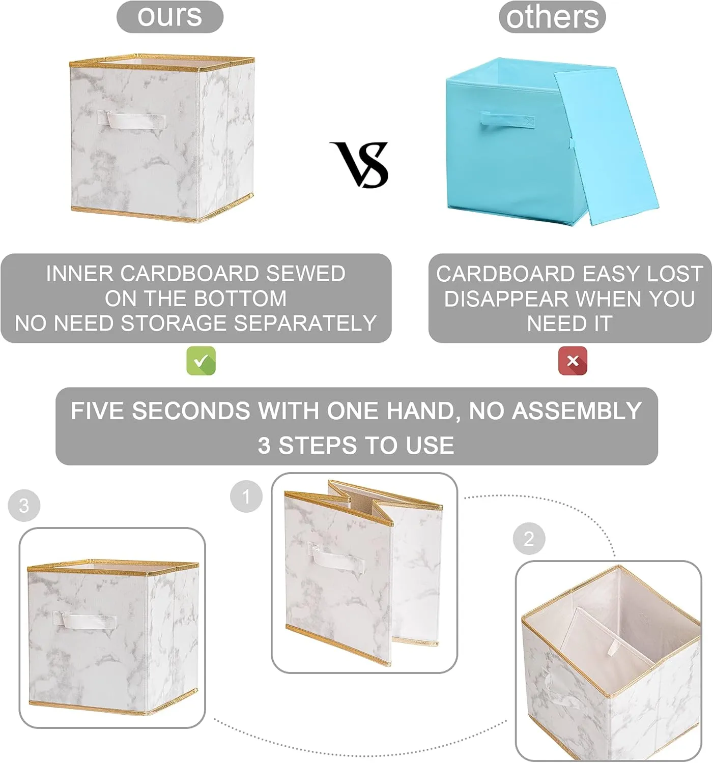 Storage Cubes Organizer Bins - 11 inch Foldable Bins, Fabric Dual Handles Box, Closet Shelf Baskets, Nursery for Home&Office 6-Pack (Marble)