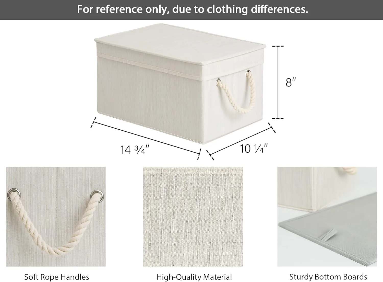 StorageWorks Storage Bins with Lid, Decorative Boxes with Soft Rope Handles, Foldable Basket, Mixing of Beige, White & Ivory, Large, 3-Pack,