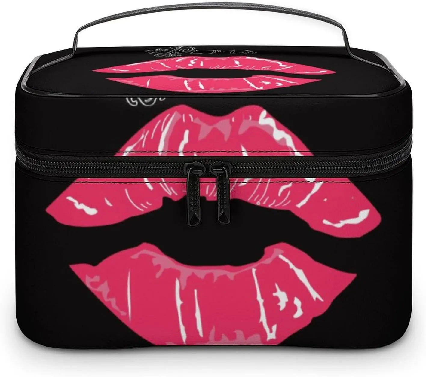 Stylish Cosmetic Bag for Women, Travel Toiletry Storage Bag with with Zipper Pouch Valentines Paris Lips Kiss Print Makeup Organizer Case