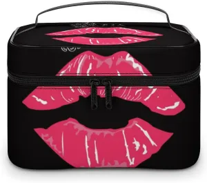 Stylish Cosmetic Bag for Women, Travel Toiletry Storage Bag with with Zipper Pouch Valentines Paris Lips Kiss Print Makeup Organizer Case