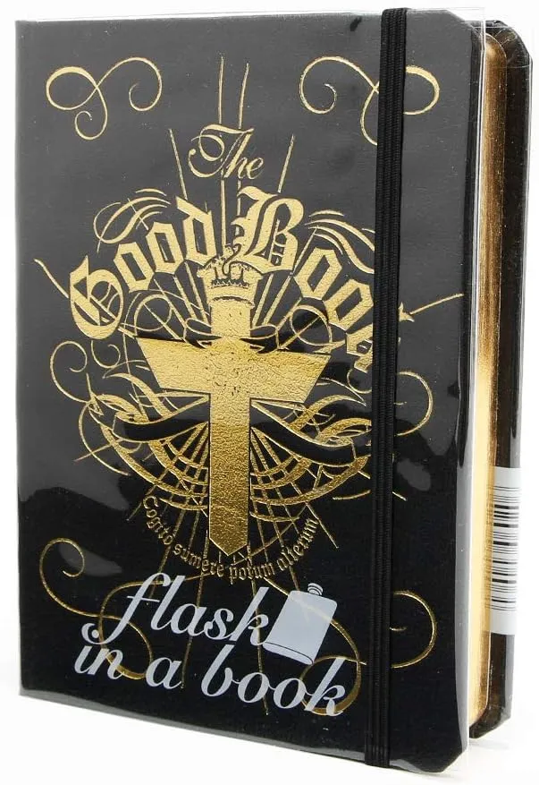 Suck UK Bible Flask - The Good Book Secret Alcohol Stash - Hidden Booze Container & Festival Drink Smuggler - Discreet Holy Water Hip Flask in Hollowed Book - Funny Gag Gift for Men & Drinkers
