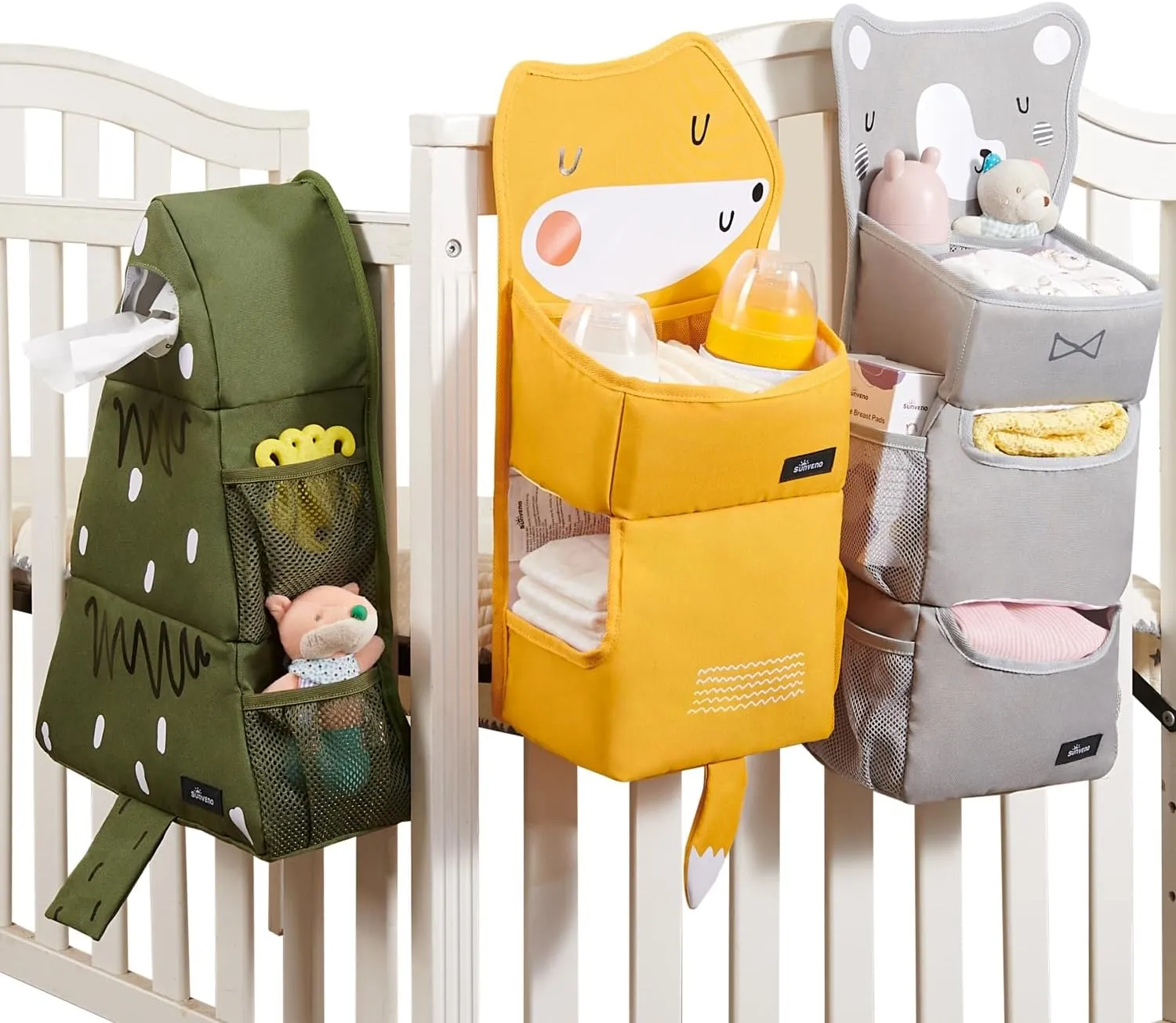 SUNEVNO Hanging Baby Diaper Caddy Organizer Diaper Stacker, Baby Crib Hanging Classified Storage Bag Organizer for Changing Table Crib Playard or Wall & Nursery Organization (Multiple)