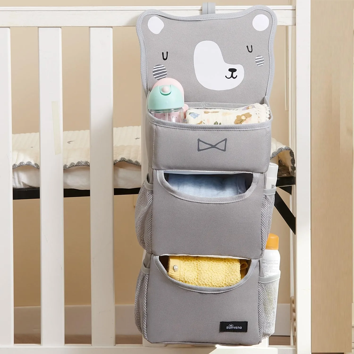 SUNEVNO Hanging Baby Diaper Caddy Organizer Diaper Stacker, Baby Crib Hanging Classified Storage Bag Organizer for Changing Table Crib Playard or Wall & Nursery Organization (Multiple)