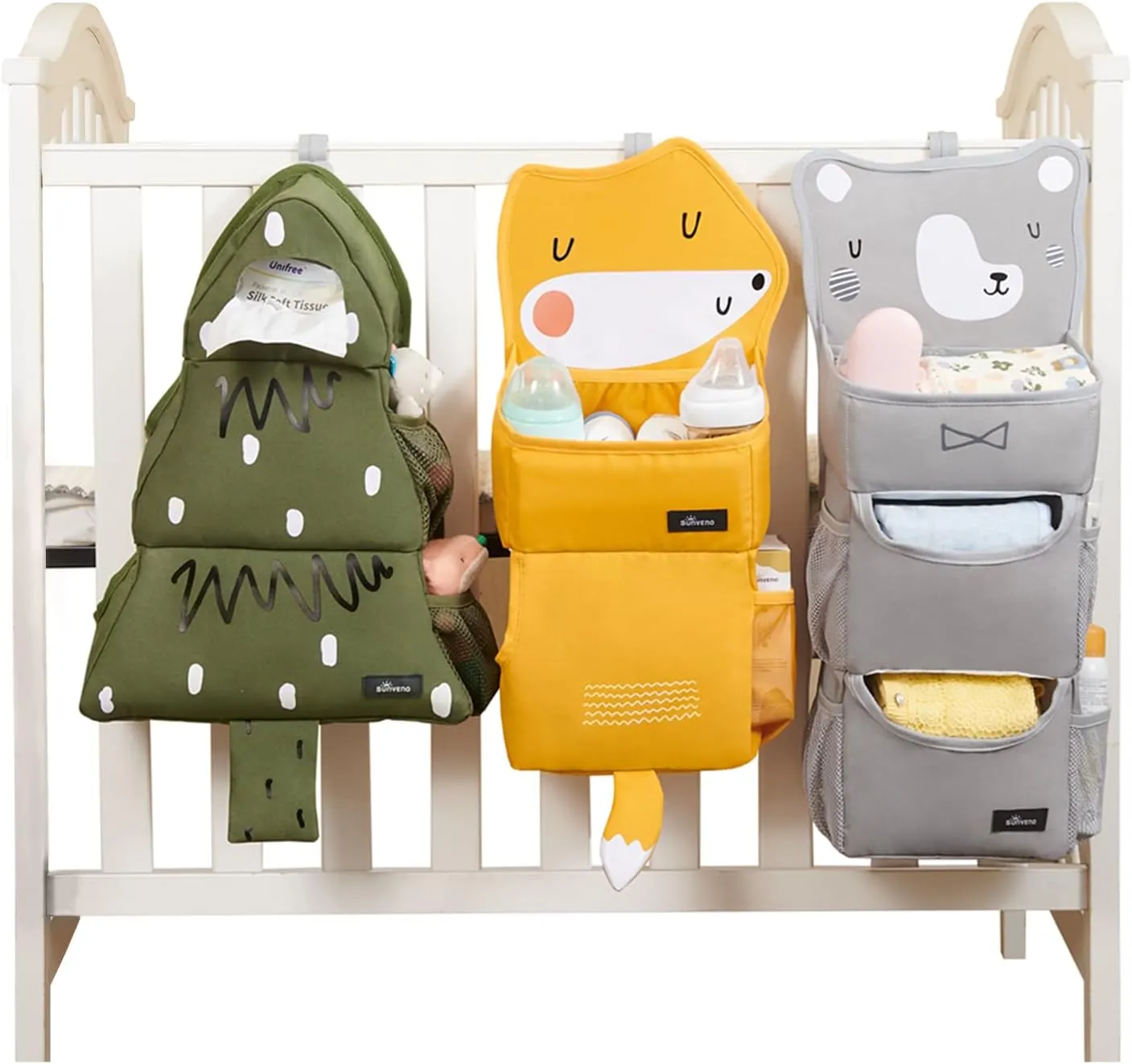 SUNEVNO Hanging Baby Diaper Caddy Organizer Diaper Stacker, Baby Crib Hanging Classified Storage Bag Organizer for Changing Table Crib Playard or Wall & Nursery Organization (Multiple)