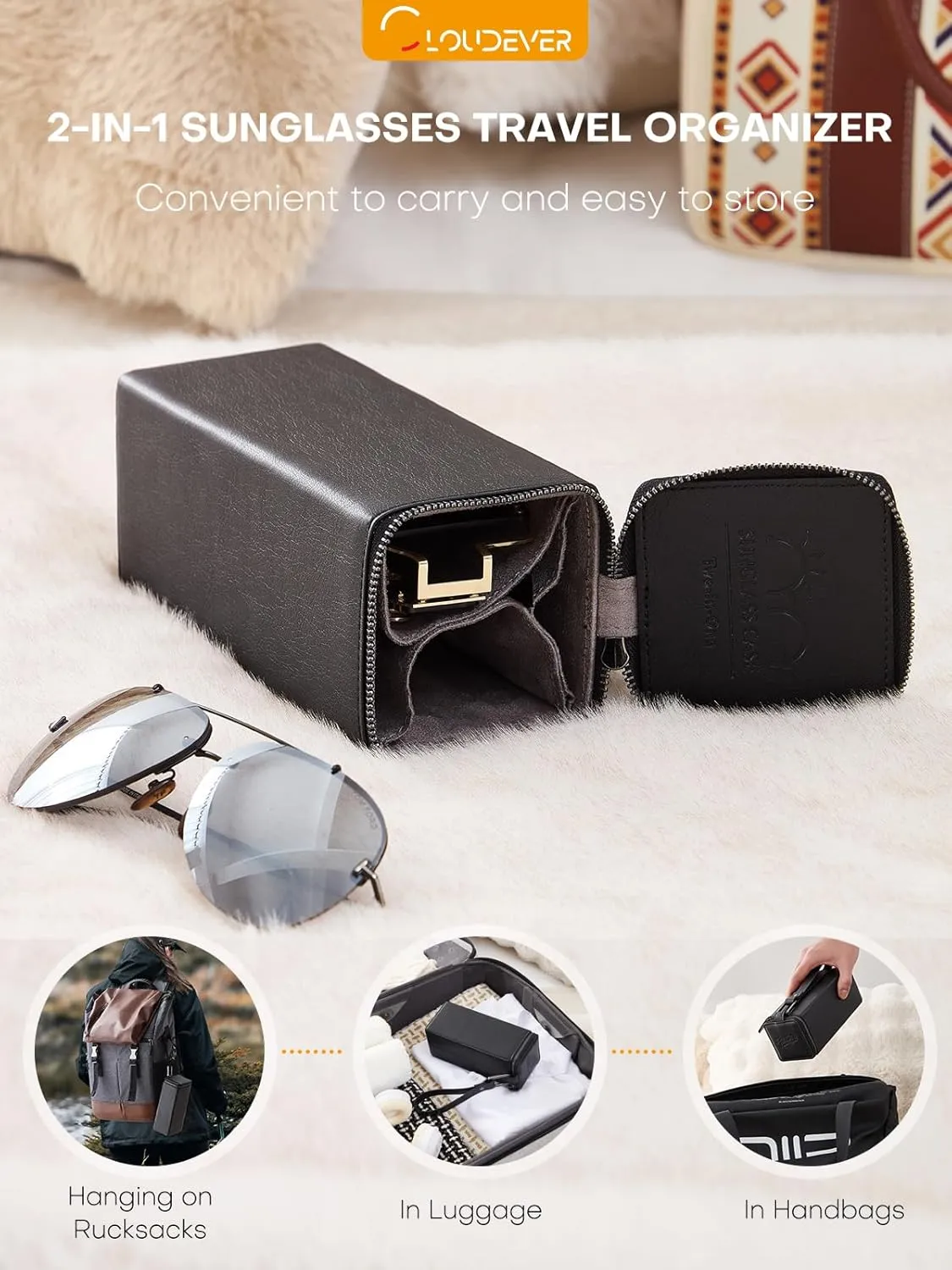 Sunglasses Travel Case Organizer Hangable for Men Women, Eyeglasses Foldable Storage Organizer
