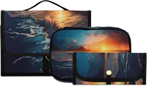 Sunset Beach Toiletry Bag 3 Pack Travel Make Up Bags Waterproof Cosmetic Bags Hanging Organizer Accessories for Women/Men