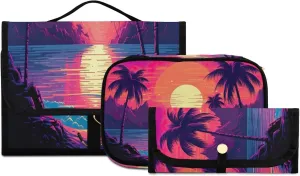 Sunset Beach Toiletry Bag 3 Pack Travel Make Up Bags Waterproof Cosmetic Bags Hanging Organizer Accessories for Women/Men