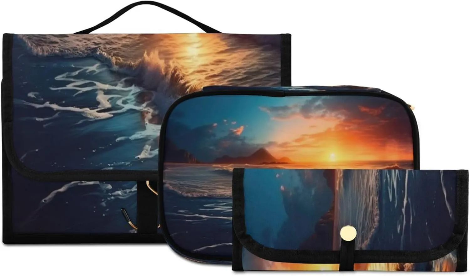 Sunset Beach Toiletry Bag 3 Pack Travel Make Up Bags Waterproof Cosmetic Bags Hanging Organizer Accessories for Women/Men