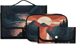 Sunset Mountain Toiletry Bag 3 Pack Travel Make Up Bags Waterproof Cosmetic Bags Hanging Organizer Accessories for Women/Men