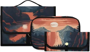 Sunset Mountain Toiletry Bag 3 Pack Travel Make Up Bags Waterproof Cosmetic Bags Hanging Organizer Accessories for Women/Men