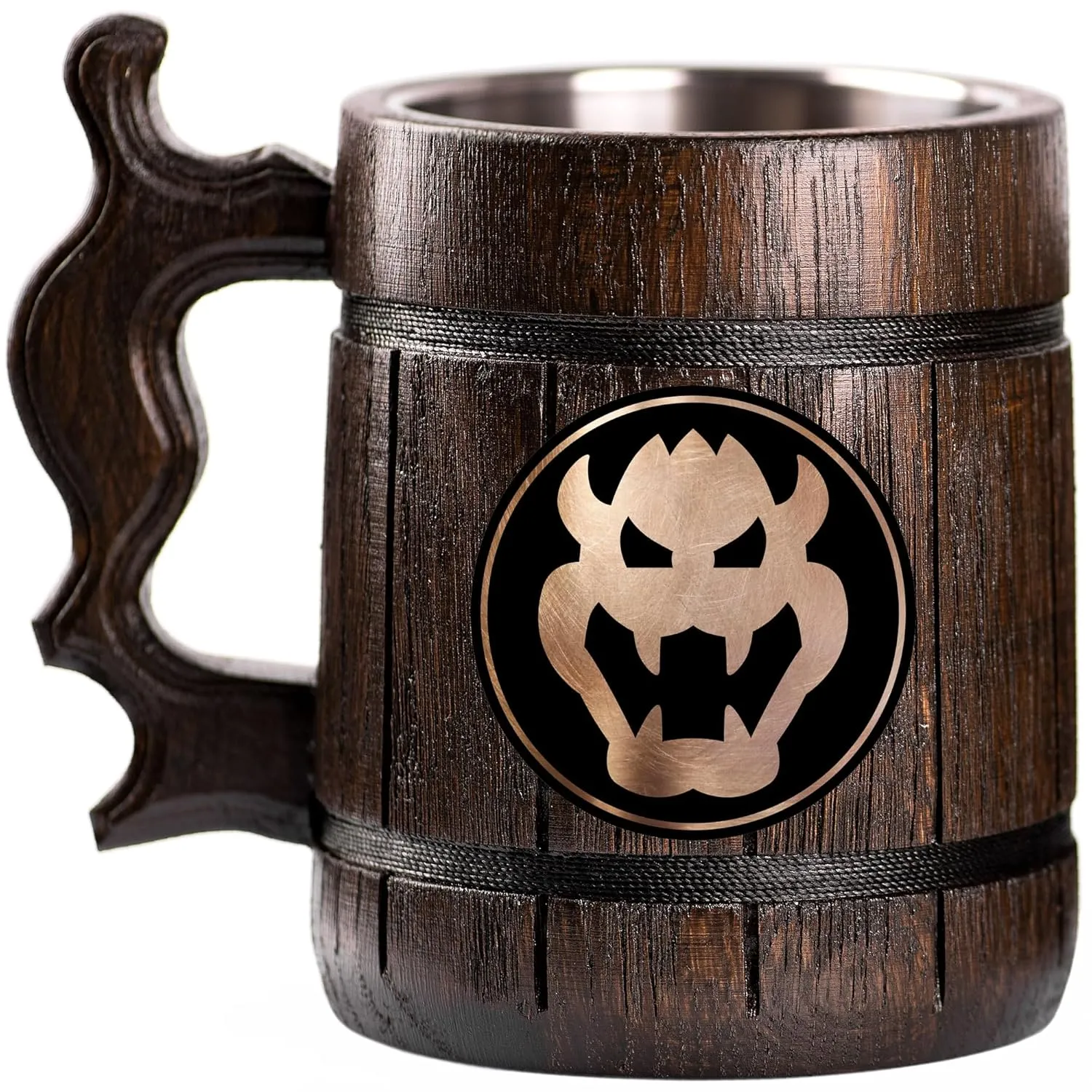 Super Smash Bros Bowser Custom Beer Mug, Personalized Stein, Wooden Tankard, Gamer Geek Anniversary Birthday Gifts for Men Him Dad Father Wedding Unique