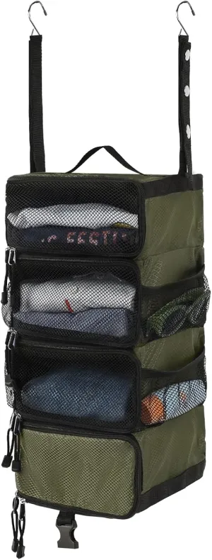 Surblue Hanging Travel Organizer Portable Hanging Luggage Organizer Multiple Compartments Collapsible Compression Closet Packing Cubes,Green,S