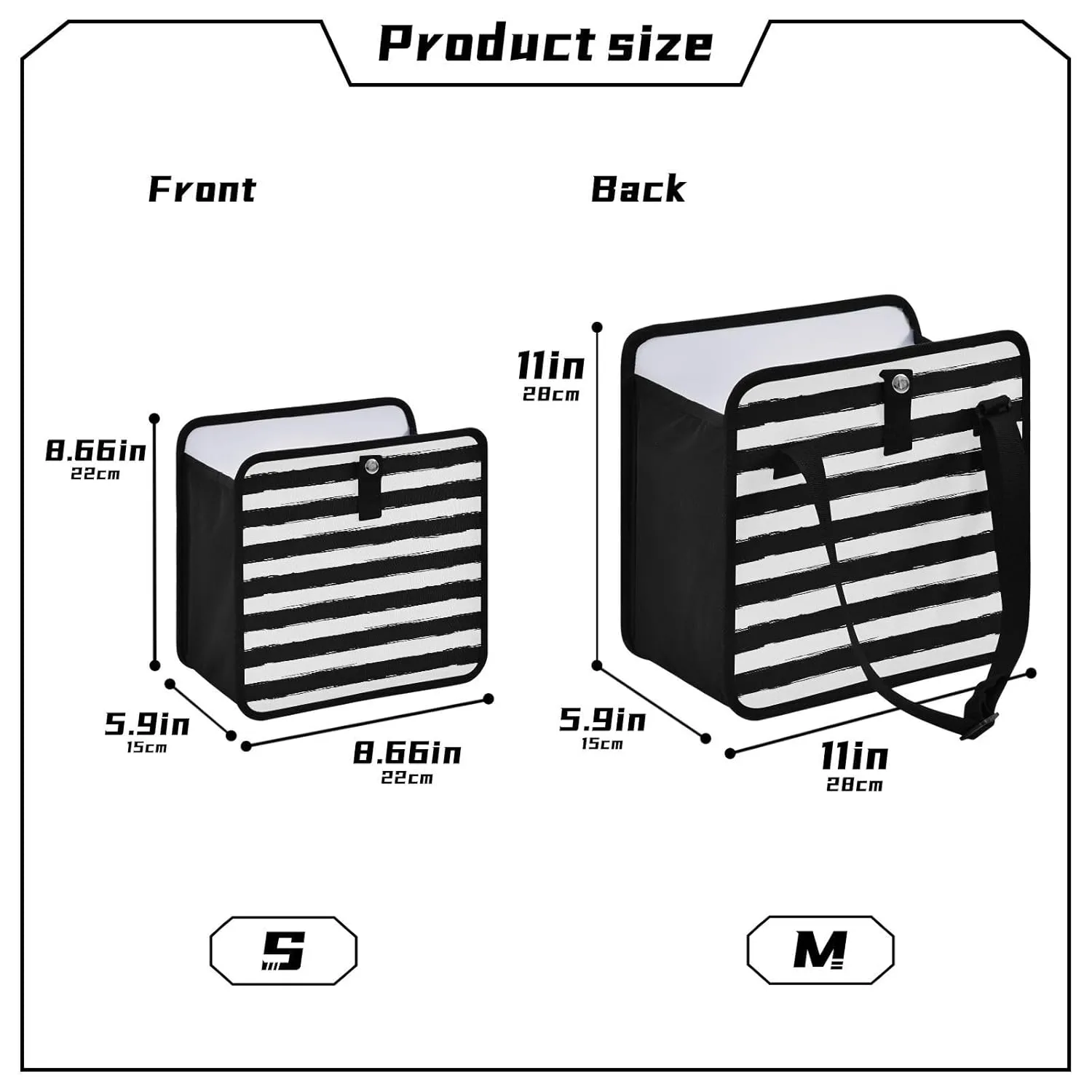 susiyo Hanging Car Trash Can, Foldable Waterproof Litter Garbage Bag Organizer with Big Opening Storage Bin & Large Capacity, Medium, Black and White Brush Stripe